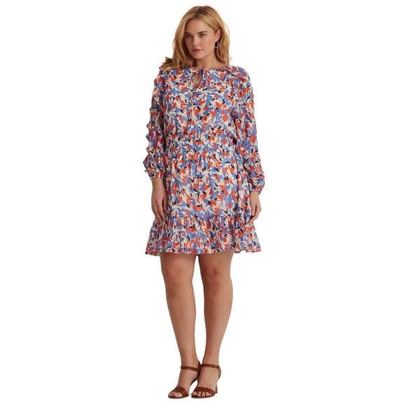 Lauren Ralph Lauren: Floral Crinkled Georgette Dress Save to Wishlist (NWT) - Picture 7 of 7